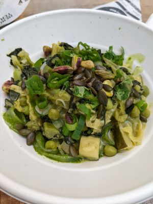 Vegan green curry noodles at Foodhallen in Amsterdam