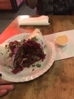Vegan burrito and cashew creme at Foodhallen in Amsterdam