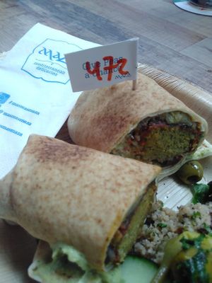 The falafel were really tasty and not dry at all at Foodhallen in Amsterdam
