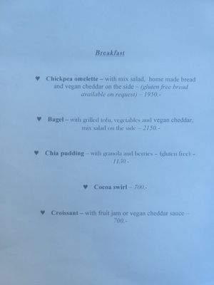 Menu breakfast at Veganeeta Home in Balatonalmadi