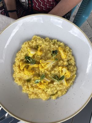 Saffron cauliflower risotto  at Veganeeta Home in Balatonalmadi