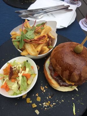 Veggie burger w/ fries   at Veganeeta Home in Balatonalmadi