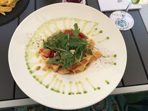 Homemade tagitelle with tomato sauce  at Veganeeta Home in Balatonalmadi