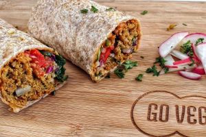 Ground Meat Quinoa Wrap With Roasted Red Bell Pepper Sauce

Ingredients: Whole Wheat Wrap, GoVegan! Ground meat, Quinoa, Mix Greens (Spinach, Kale,Arugula), Tomatoes, Purple Cabbage, Radish, Parsley 
Sauce Ingredients: Roasted Red Bell Pepper, Garlic, Onion, Organic Olive Oil, Spices 
 at Go Vegan! Grab N Go in Guangzhou