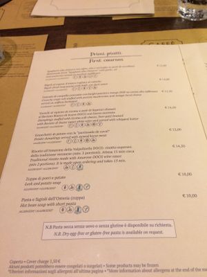 Menu at Osteria Caffe Monte Baldo in Verona