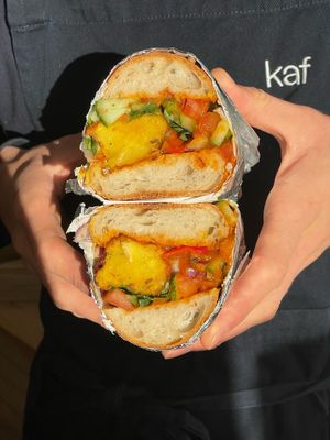 vegan pumpkin pakora sub at kaf coffee in Glasgow