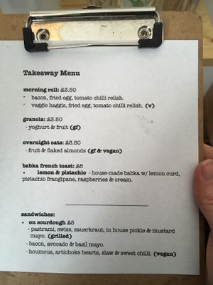 Takeaway Menu April ‘18 at kaf coffee in Glasgow
