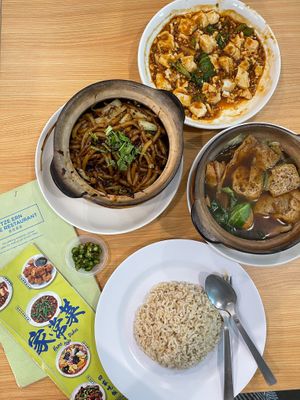 Bak Kut Teh with Brown Rice, Ma Po Tofu, Claypot Loh Shu Fun (request for no egg) at Tze Ern Vege Restaurant 慈恩素食 in Kuala Lumpur