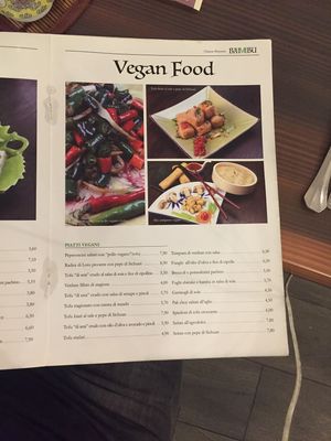 Page Two of the clearly labeled vegan menu  at Bambu Chinese Brasserie in Rome