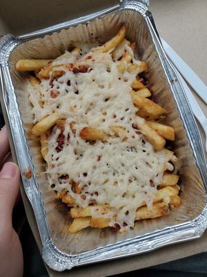 Vegan bacon cheese fries! at A Slice of Heaven in Wareham