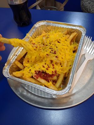 Vegan cheese fries with "bacon" bits at A Slice of Heaven in Wareham
