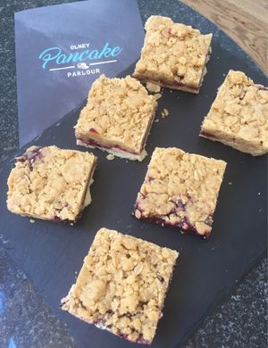 Blackberry crumble bar (vegan and gluten free) at Olney Pancake Parlour in Olney