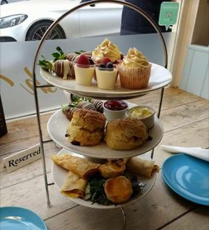 Vegan Afternoon Teas are available and highly recommended (non vegan shown) at Olney Pancake Parlour in Olney