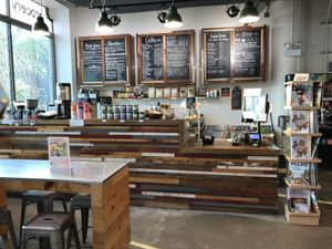 Cafe area with vegan baked goods from local bakery at Sugar Beet Food Co-op in Oak Park