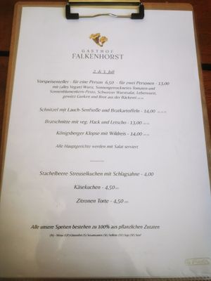 Menü at Gasthof Falkenhorst in Burig