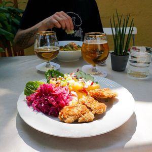 Schnitzel mit Kartoffelsalat  at Gasthof Falkenhorst in Burig