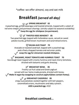 menu at Delish in Hout Bay