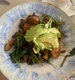 Breakfast casserole with added avocado  at Delish in Hout Bay