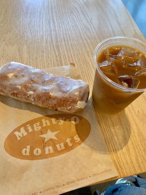 Maple bar donut & cold brew coffee at Mighty-O Donuts - Denny Triangle in Seattle