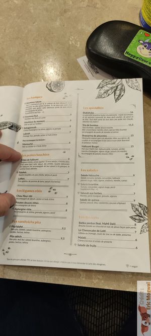 Menu at Levantine in Paris