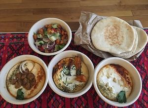 Different sorts of hummus & vegan salad at Levantine in Paris