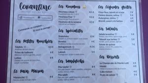 Menu at Levantine in Paris