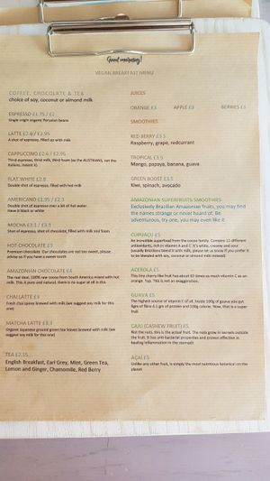 Vegan breakfast menu at Oliveira in South West London