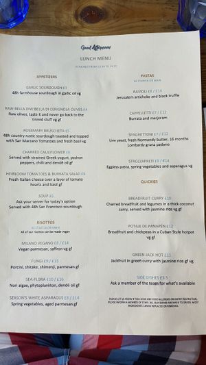 Lunch menu at Oliveira in South West London