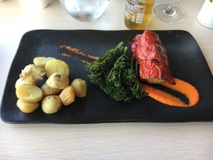 Gorgeous nut roulade wrapped in red pepper  at The Pier House in Bideford