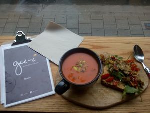 Special paprika soup with hummus toast at Gu-i in Ghent