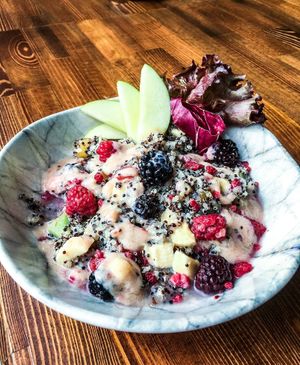 Fruity quinoa salad - quinoa, varieties of fruits and berries.  at The Juice Lounge in Antalya