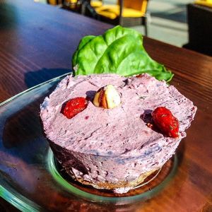 BlackBerry raw cake - vegan, refined sugar free,  at The Juice Lounge in Antalya