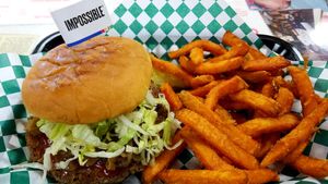 Impossible Burger is sweet potato French fries at Ken's Diner in Skokie