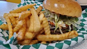 Vegan burger with vegan cheese and avocado (amazing) at Ken's Diner in Skokie