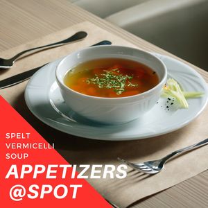 Appetizers @spot.ns 
Spelt vermicelli soup (carrot, celery, parsley, spelt vermicelli).......150RSD
Bistra supa sa speltinim rezancima (šargarepa, celer, peršun, rezanci od speltinog brašna)........150din
*Nijedna namirnica nije životinjskog porekla*
•
U Spotu ručak služimo od 12h do 22h.
•
Količina od 100 grama speltinog brašna pruža 338 kalorija energetske vrijednosti. Speltino brašno je odličan izvor proteina i vlakana, te zadovoljava i do 20% naših dnevnih potreba ova dva nutrijenta. Ima oko 70 grama ugljenih hidrata od kojih 11 grama čine vlakna. Siromašno je mastima i ima samo oko 2,5 grama masti na 100 grama namirnice.
•
Kompletan meni možete pogledati na našoj fb stranici https://www.facebook.com/spot021/
•
Vidimo se u zdravoj tački Novog Sada!  at Spot in Novi Sad