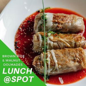 Lunch @ Spot - cafe & vegan kitchen
Brown rice and walnut dolmades (onion, carrot, celery, garlic, brown rice, walnuts, dry wheat seedlings, spelt bran, basil, tomato sauce, pickled cabbage, chives).....250RSD
Sarma od integralnog pirinča i oraha (luk, šargarepa, celer, beli luk, integralni pirinač, orasi, suve pšenične klice, mekinje od spelte, bosiljak, pelat, kiseli kupus, vlašac).....250din
*Nijedna namirnica nije životinjskog porekla*
•
Sarma je omiljeno balkansko jelo, a mi ga pripremamo u zdravijoj varijanti sa namirnicama izuzetnih nutritivnih svojstava. 
•
Kompletan meni možete pogledati na našoj fb stranici https://www.facebook.com/spot021/
 at Spot in Novi Sad