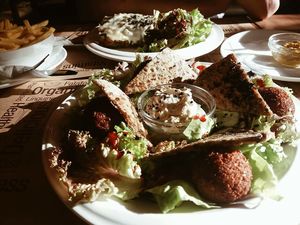 Falafel and spinach lasagna at Spot in Novi Sad