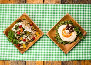 Rainbow Quinoa Salad; Hummus at JuiceLand - The Heights in Houston