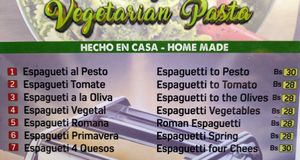 Vegetarian pasta 1 of 2. Some of them are also vegan at La Torre Italiana in Tupiza