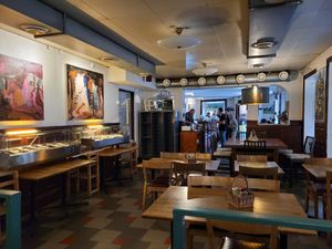 Indoor seating at Restaurang Solrosen in Gothenburg