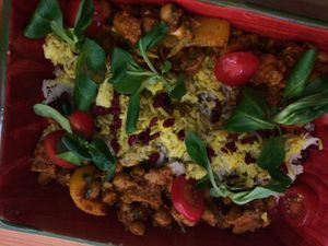 Persian rice with seitan, every day its a different dish! at Schadzi Cafe in Linz