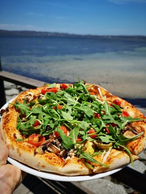 Vegan Pizza with added vegan cheese at Due South in Albany