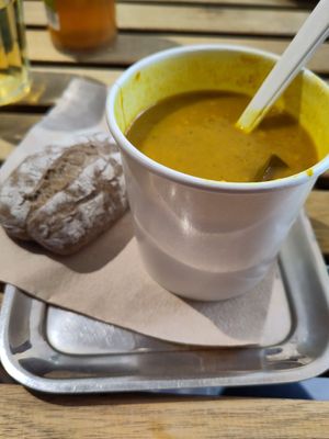 Sweet potato curry soup at De Soepbar - Spuistraat in Amsterdam