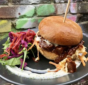 Pulled ‘pork’ brioche  at Hunter Gatherer in Portsmouth