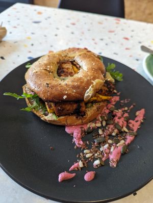 Vegan breakfast bagel - words cannot describe how good this tasted! at Hunter Gatherer in Portsmouth