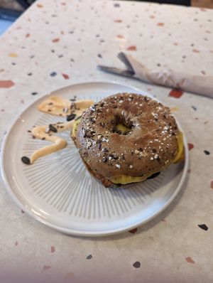 Breakfast bagel 🤤 at Hunter Gatherer in Portsmouth