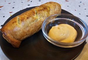 Curried sausage roll and chilli mayo at Hunter Gatherer in Portsmouth