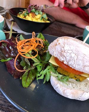 Chickpea burger and Mac n cheez at Hunter Gatherer in Portsmouth