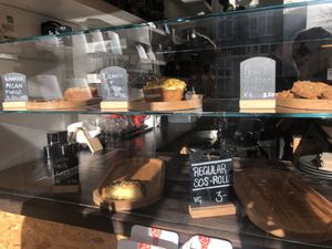 All vegan cakes and cookies.. PLUS satay sausage roll!! Omg at Hunter Gatherer in Portsmouth