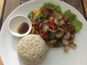 One of the new Khemer dishes..... tastey and filling! at Vegetal Wonder in Siem Reap